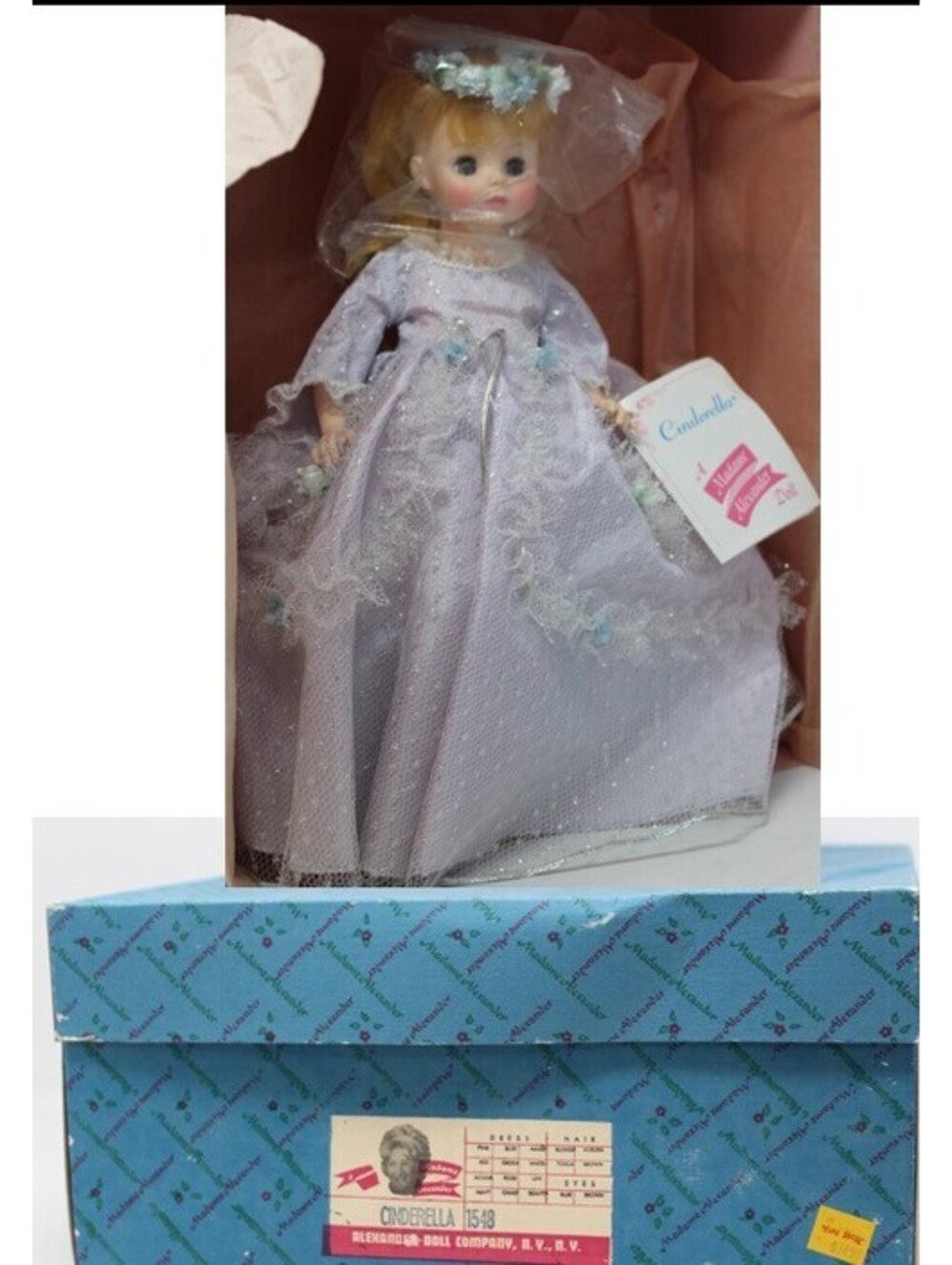 NRFB Vintage Madame Alexander Doll 13" Cinderella White Gown #1548 Original Box